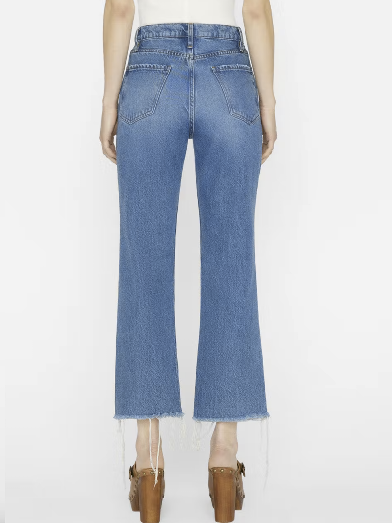 Frame Le Jane Crop Raw Fray Denim in Caramia