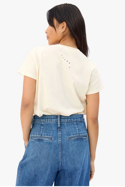 Clare V Classic Oui Tee in Cream with Black