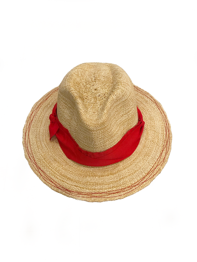 Lola Ehrlich "Rise N Shine" Straw Hat in Oatmeal and Red