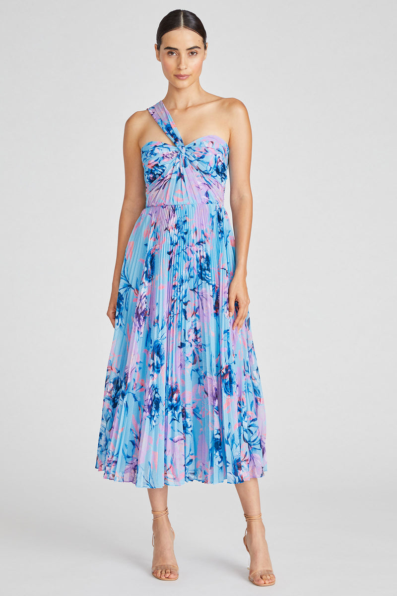 Monique Lhuillier ML Audra Chiffon Midi Dress in Rose Shadow