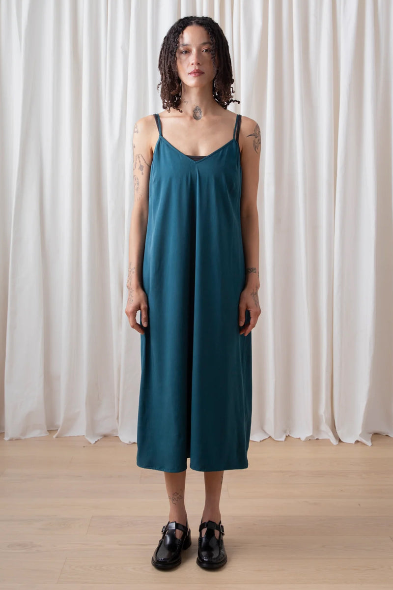 Ali Golden Slip Dress in Deep Teal