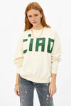 Clare V Ciao Cream and Green Oversized Sweatshirt