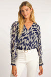 Caballero Long Sleeve Flora Top in Blue Katsuri