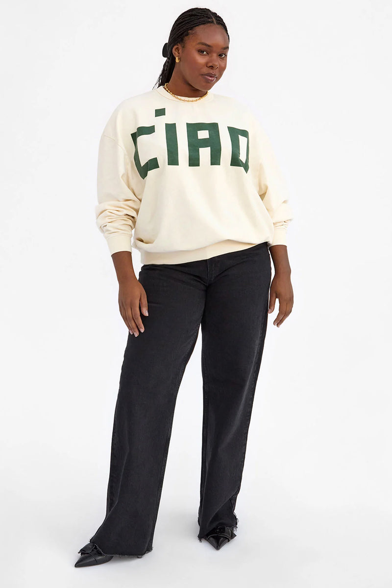 Clare V Ciao Cream and Green Oversized Sweatshirt