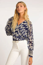Caballero Long Sleeve Flora Top in Blue Katsuri