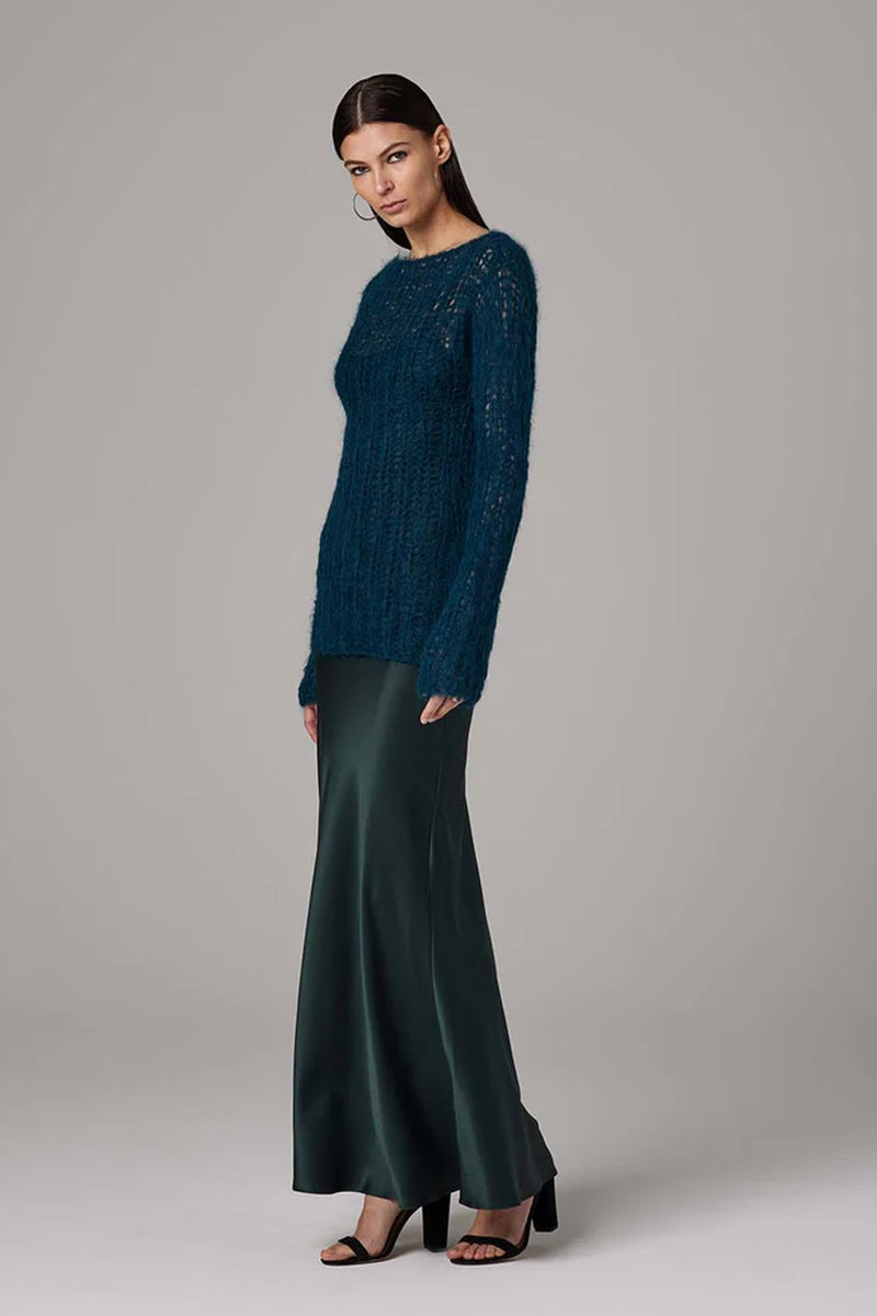 VOZ Open Mesh Boat Neck Sweater in Teal