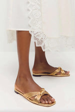 Loeffler Randall in Flossie Mignon Knot Flat Sandal in Champagne