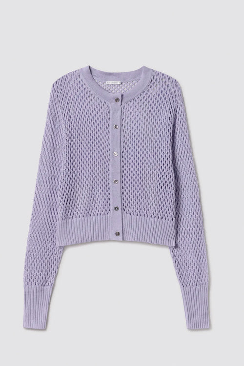 Silk Laundry Crochet Cropped Cardigan in Lilac