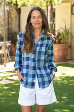 Frank and Eileen "Eileen" Button Up in Navy, Sea Foam Plaid