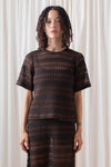 Ali Golden Crochet Woven T-Shirt in Brown/Black