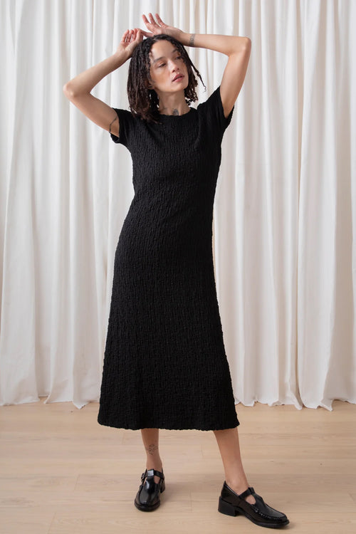 Ali Golden Textured T-Shirt Dress in Black