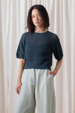 Ali Golden Open Knit T-Shirt in Deep Teal