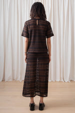 Ali Golden Crochet Woven T-Shirt in Brown/Black