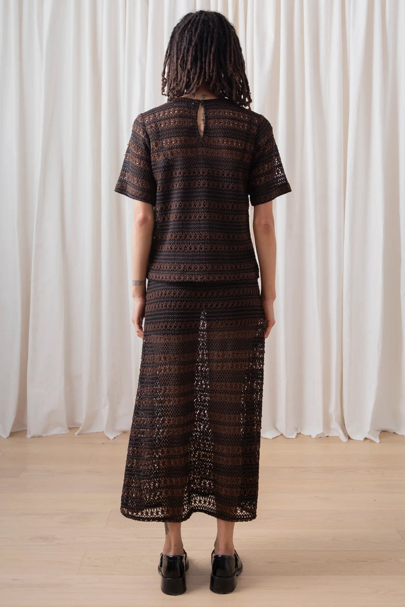 Ali Golden Crochet Woven T-Shirt in Brown/Black