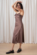 Ali Golden Asymmetrical Silk Tank Dress in Taupe