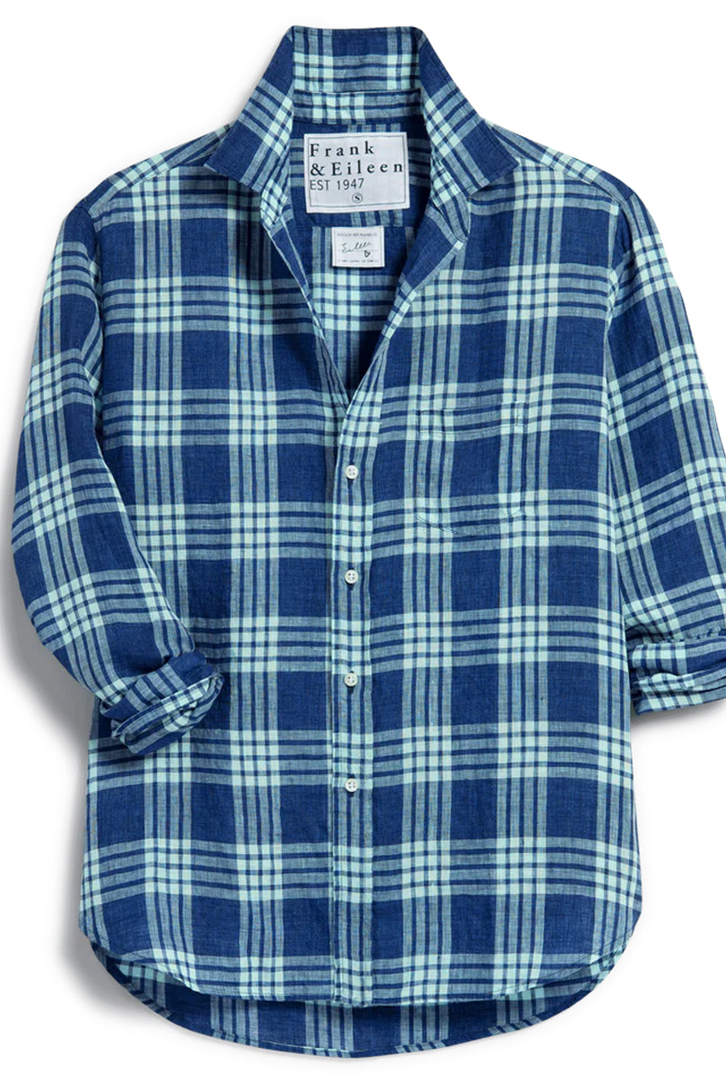Frank and Eileen "Eileen" Button Up in Navy, Sea Foam Plaid