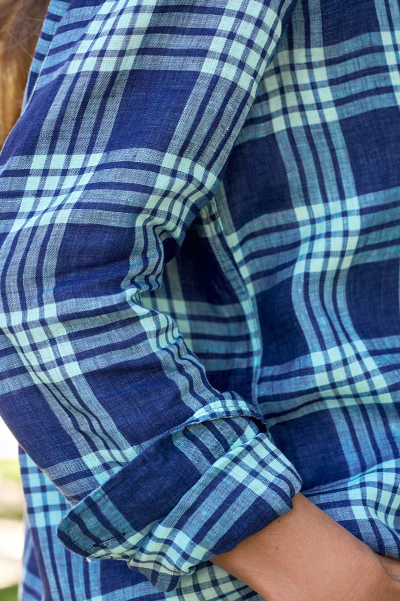 Frank and Eileen "Eileen" Button Up in Navy, Sea Foam Plaid