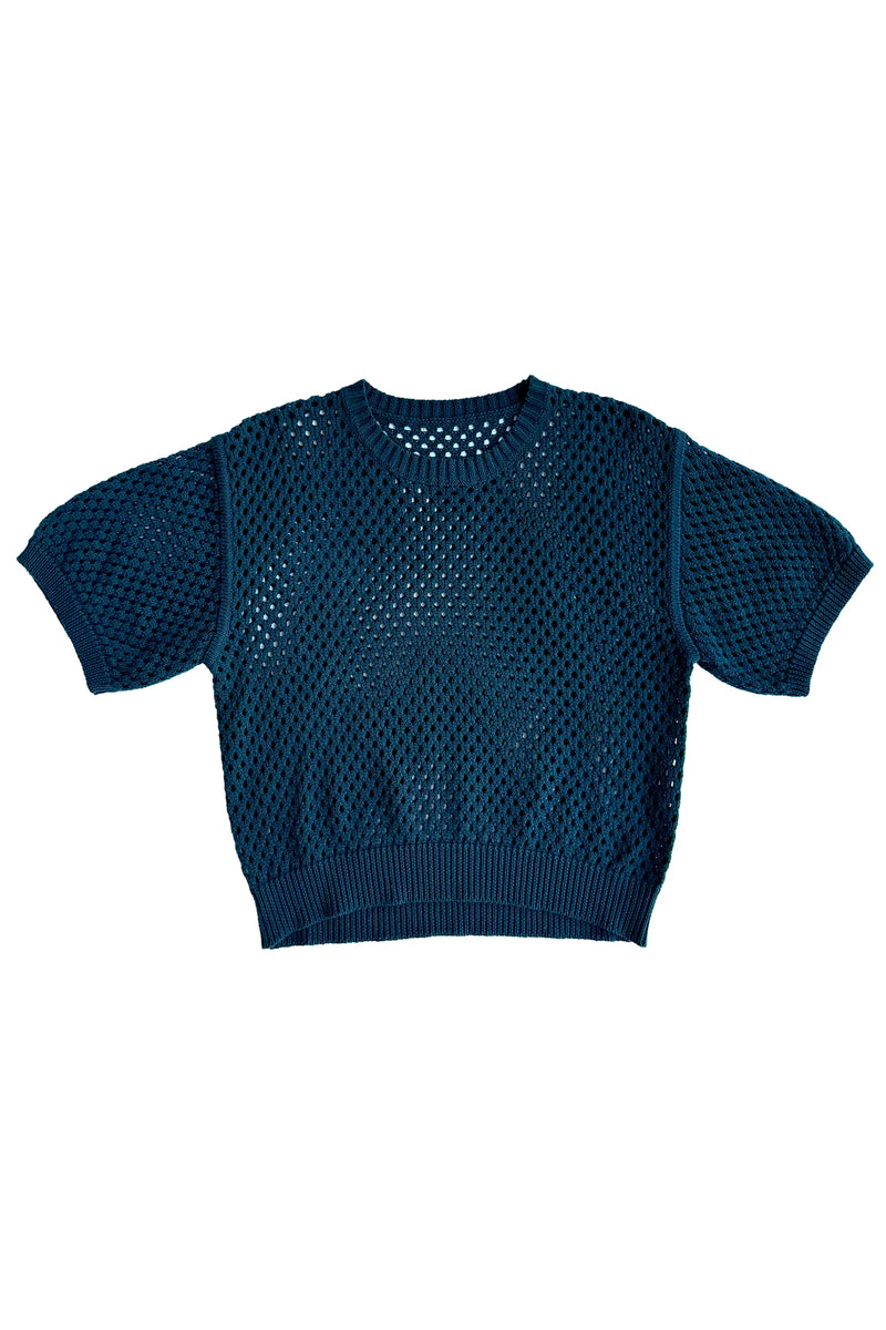 Ali Golden Open Knit T-Shirt in Deep Teal