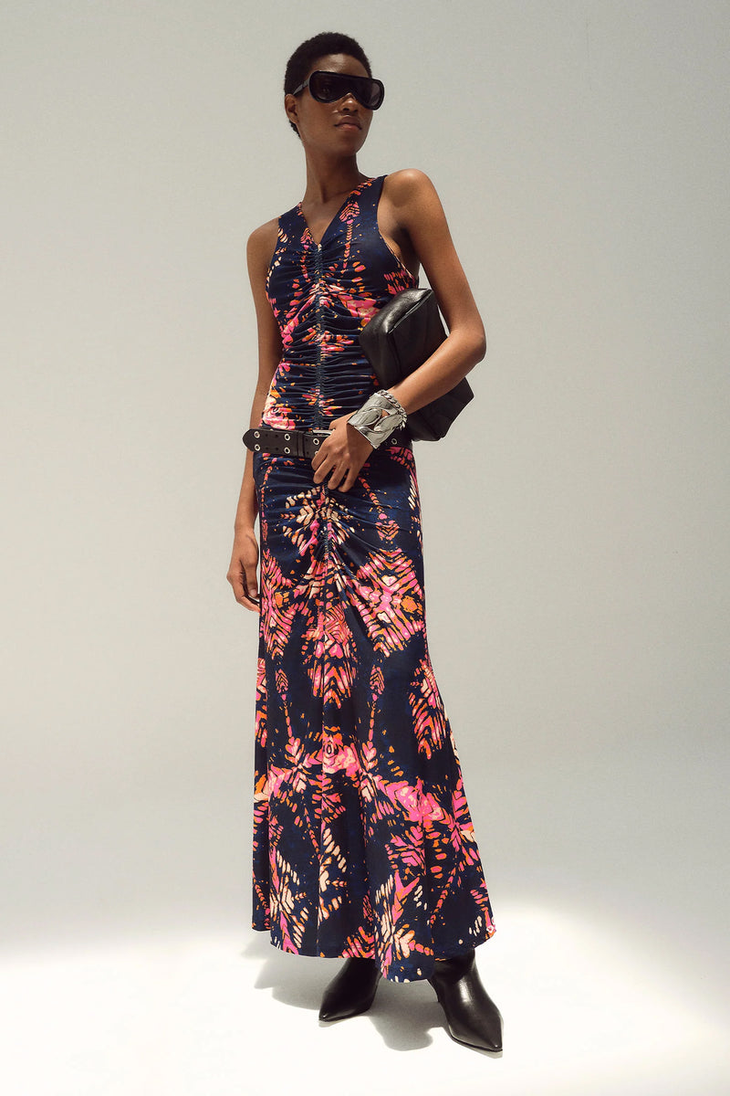 Maria Cher Ceibo Mich Midi Dressin Navy Shibori