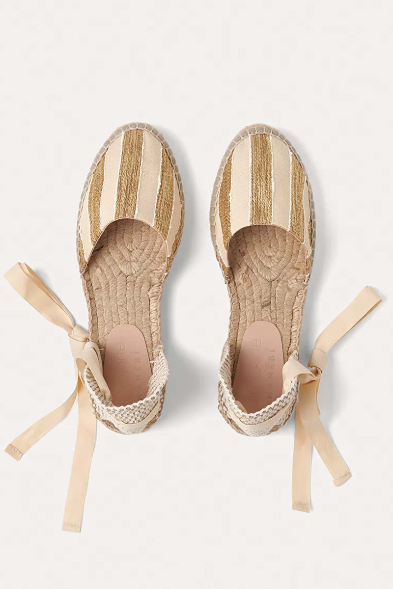 Forte Forte Flat Espadrillas in Gold Stripe