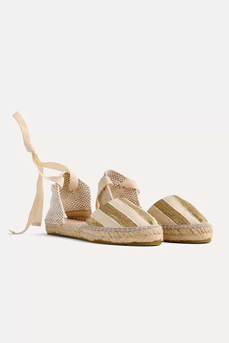 Forte Forte Flat Espadrillas in Gold Stripe