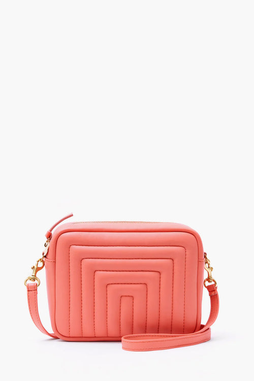 Clare V Midi Sac Channel Quilted Leather in Bright Coral