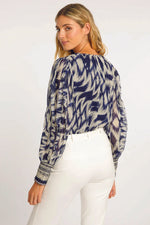 Caballero Long Sleeve Flora Top in Blue Katsuri