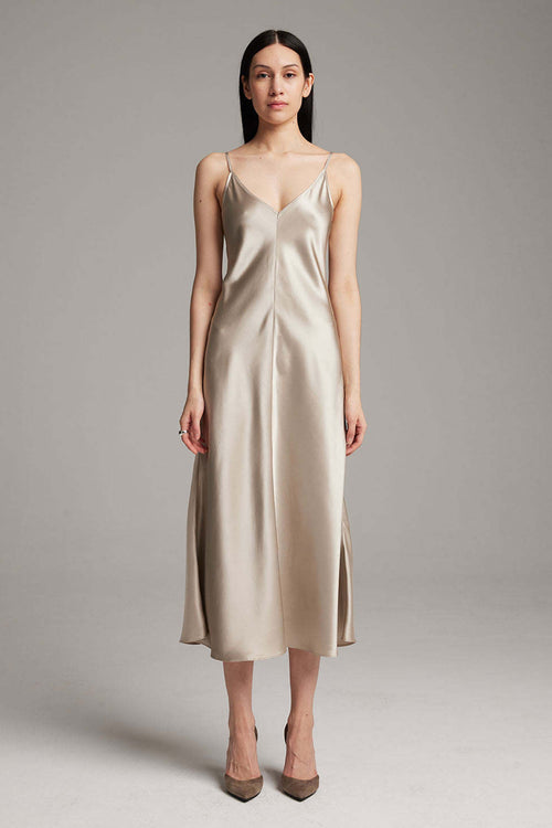 Voz V-Neck Slip Dress in Silver