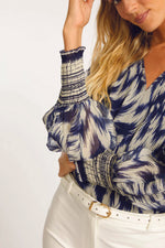 Caballero Long Sleeve Flora Top in Blue Katsuri