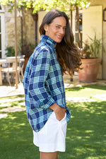 Frank and Eileen "Eileen" Button Up in Navy, Sea Foam Plaid