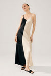 Silk Laundry Two-Tone Dress in Hazelnut and Black