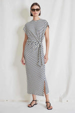 Apiece Apart Vanina Cinched Waist Dress in Navy Cream Stripe