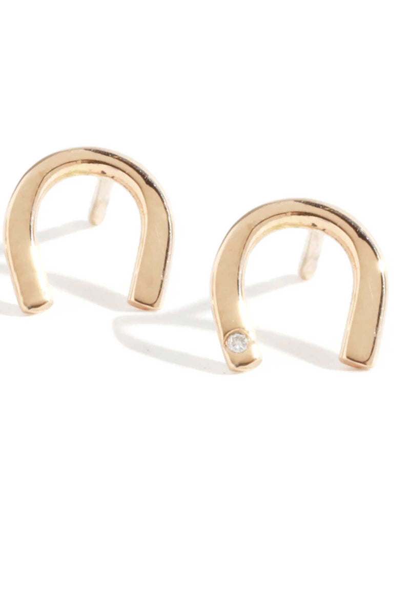 Melissa Joy Manning 14K Gold HorseShoe Post Earrings with Single Diamond