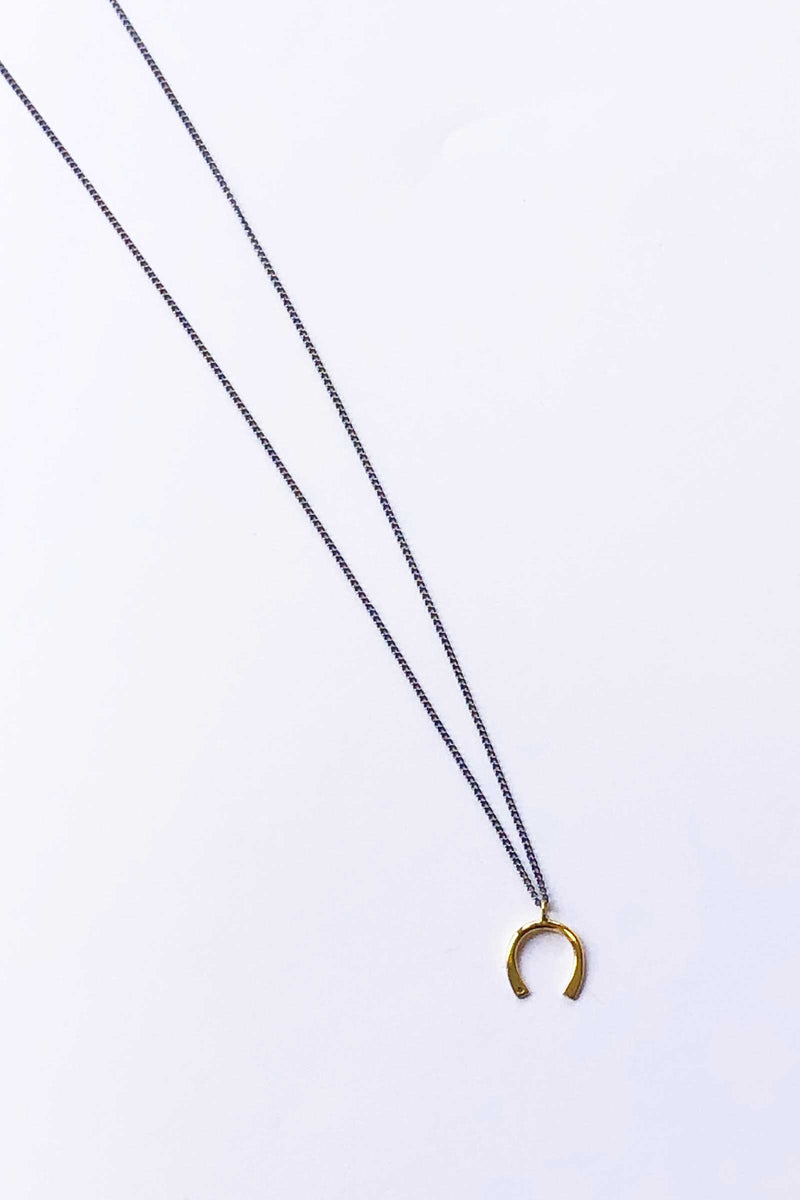 Melissa Joy Manning Mixed Oxidized Sterling Silver and 14K Gold Horseshoe Charm with Diamond