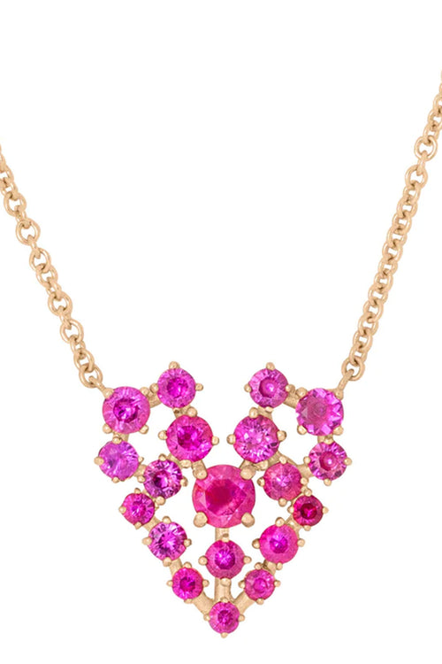 Valley Rose 14K Gold Cosmos Ruby Heart Necklace