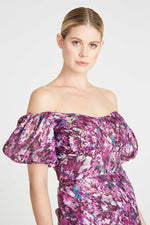 Monique Lhuillier Off The Shoulder Midi Dress in Painted Blur