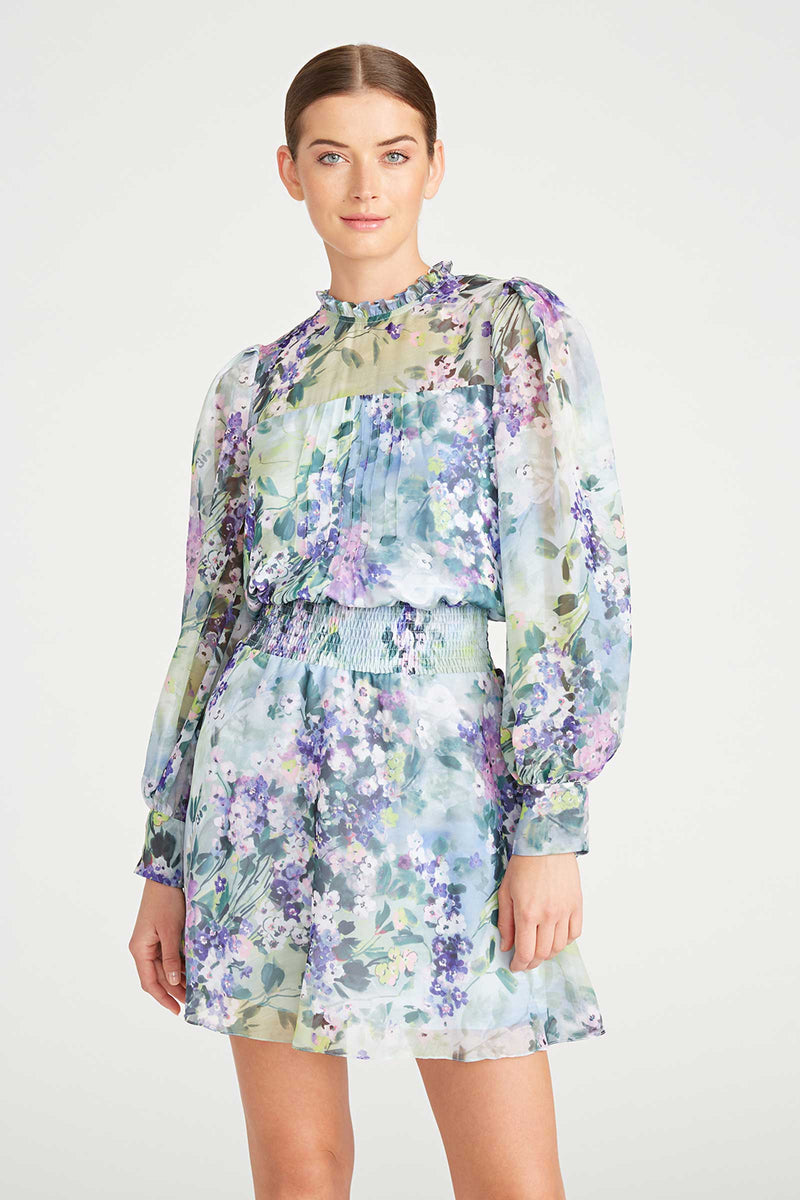 Monique Lhuillier Long Sleeve Short Dress in Painted Bouquet