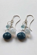 Melissa Joy Manning Sterling Silver Blue Topaz, Chalcedony, Blue Opal Triple Drop Earrings