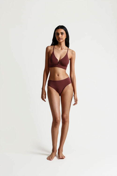 Skin Galia Hipster Organic Cotton Underwear in Walnut