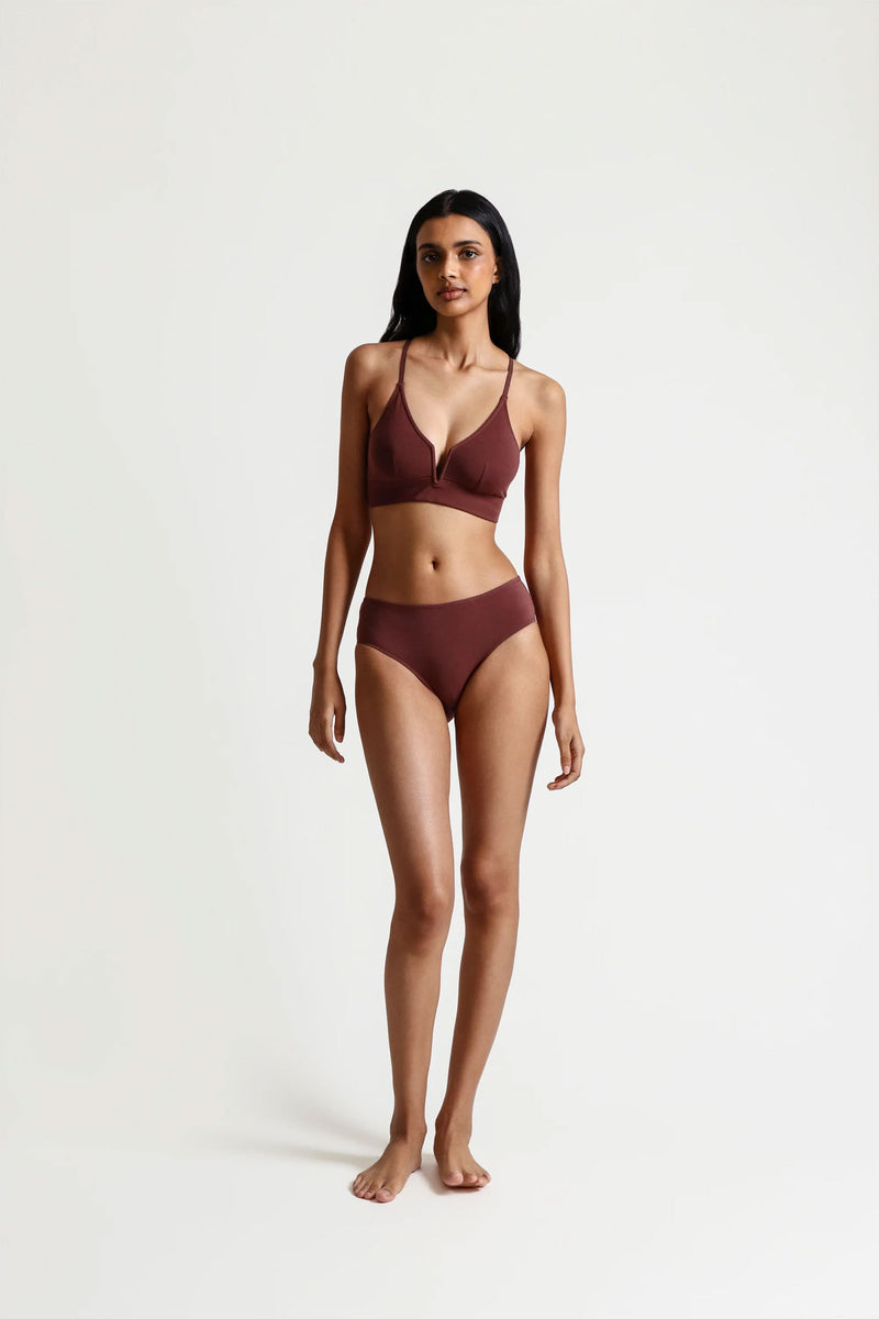 Skin Galia Hipster Organic Cotton Underwear in Walnut