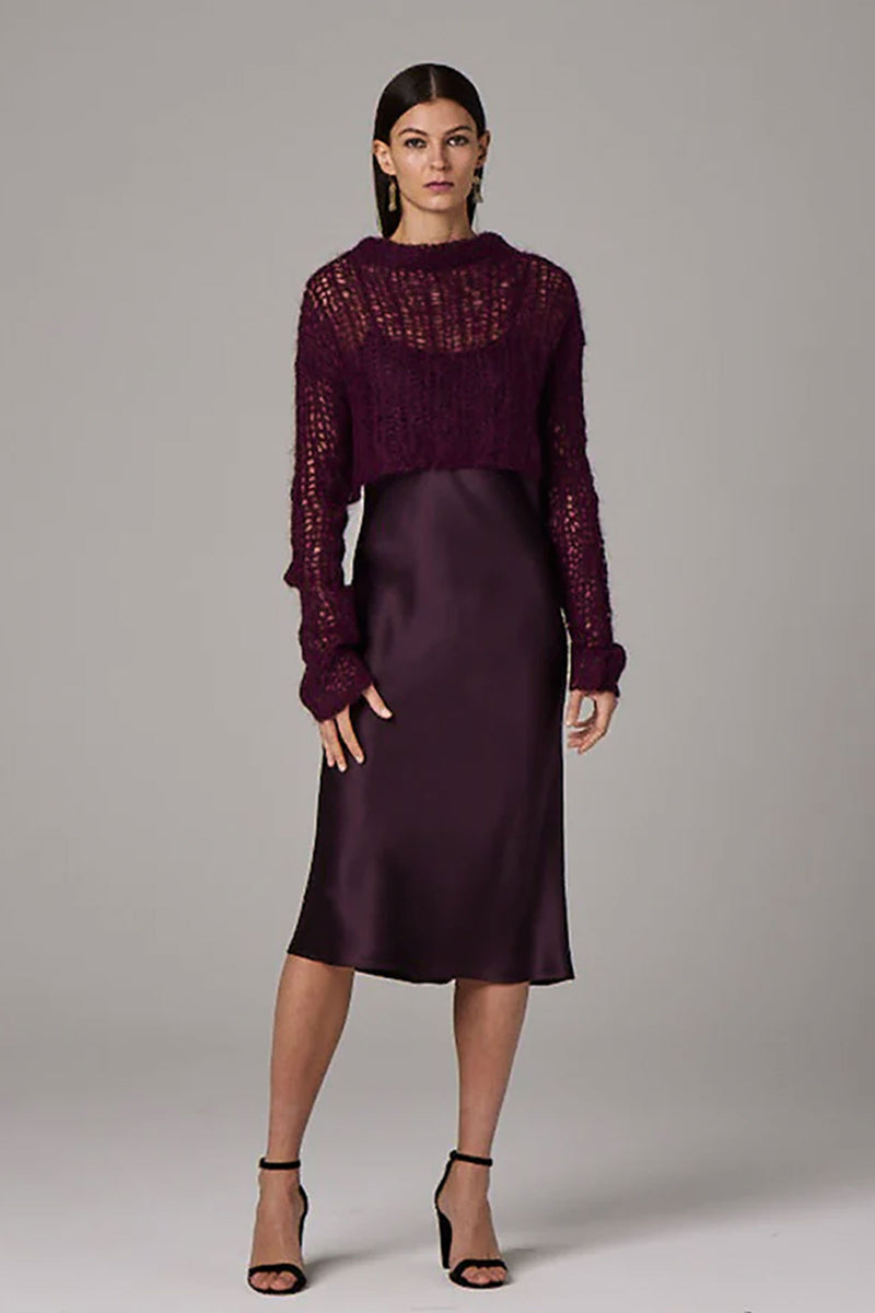 VOZ Open Mesh Cropped Sweater in Bordeaux
