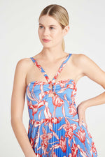 Monique Lhuillier Sleeveless Satin Midi Dress in Parrot Tulip