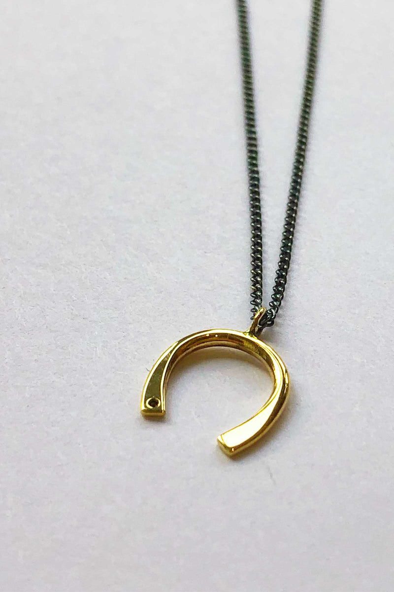 Melissa Joy Manning Mixed Oxidized Sterling Silver and 14K Gold Horseshoe Charm with Diamond