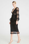 Monique Lhuillier 3/4 Sleeve Lace Midi Dress in Black