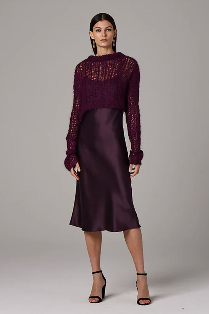 VOZ Open Mesh Cropped Sweater in Bordeaux