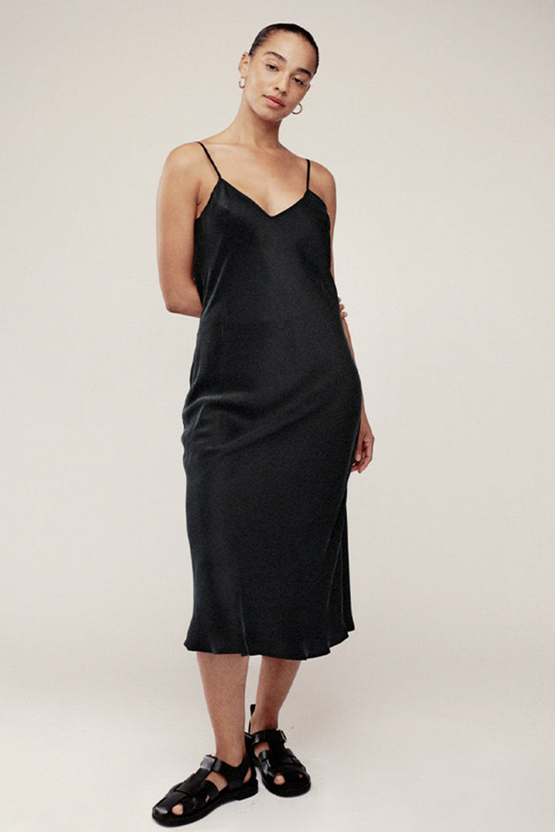 Silk Laundry 90s Slip Dress in Black