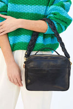 Clare V Braided Nappa Black Leather Shoulder Strap