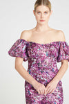 Monique Lhuillier Off The Shoulder Midi Dress in Painted Blur