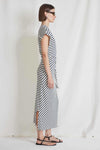 Apiece Apart Vanina Cinched Waist Dress in Navy Cream Stripe