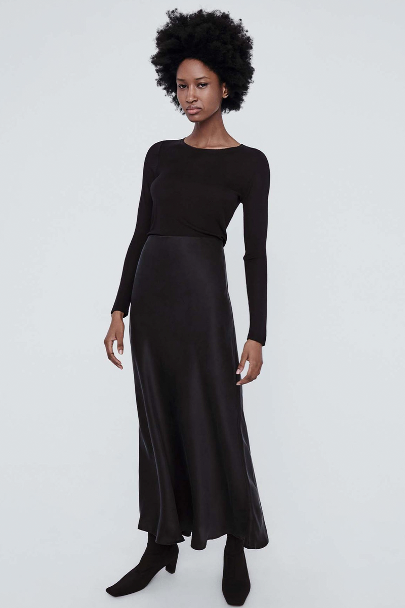 Silk laundry Long Bias Cut Skirt in Black